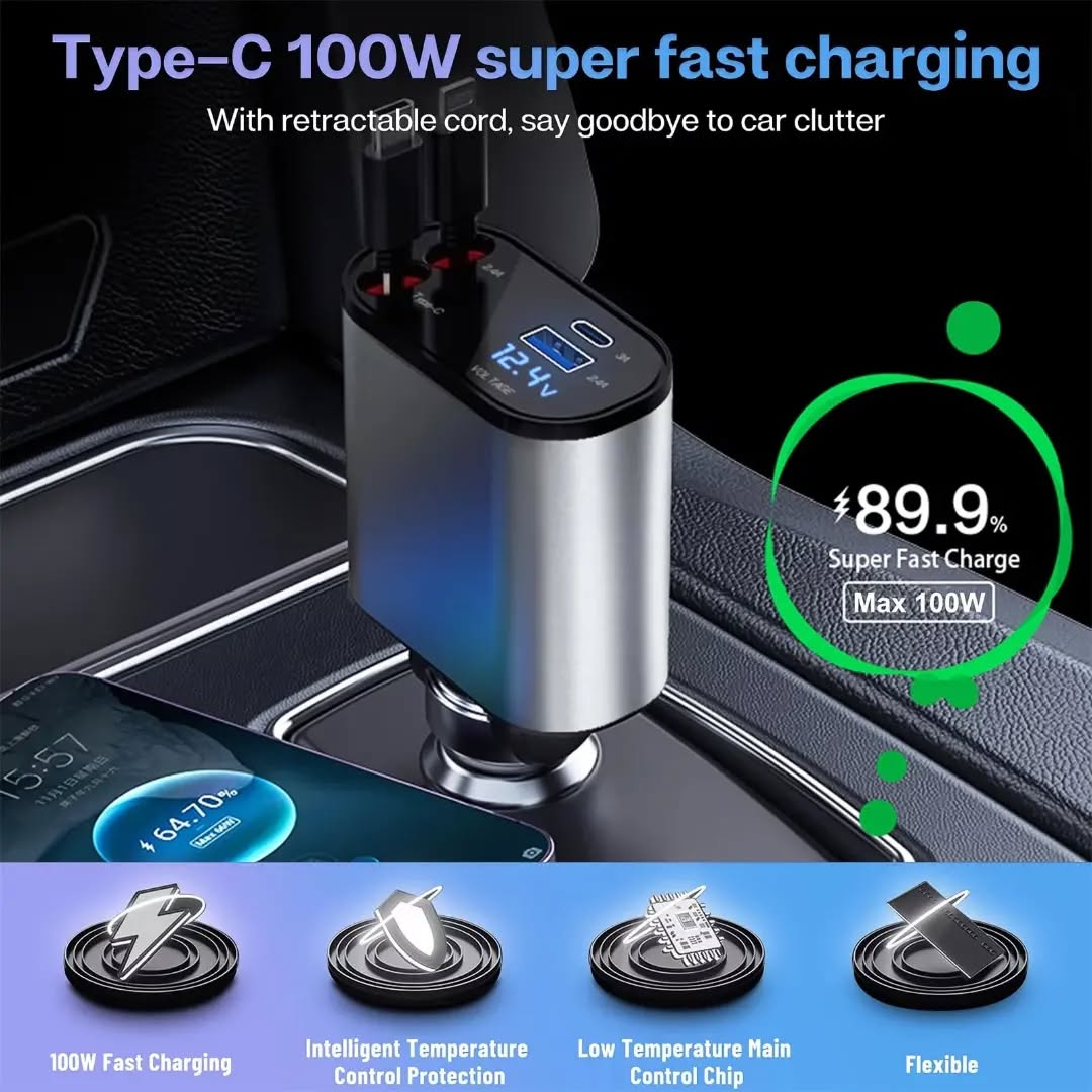 TuneMaster 4 in 1 100watt Car Charger Phone